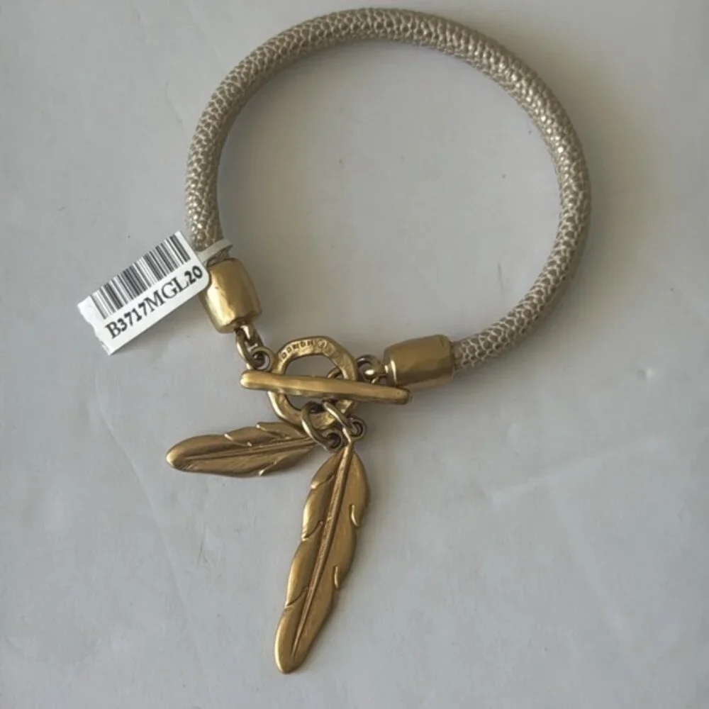 Danon Leather Gold Bracelet with Metal Leaves Gold Color 7